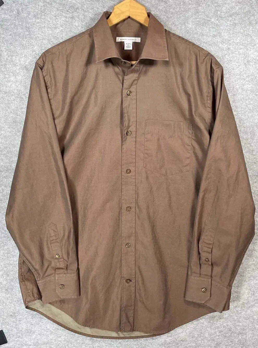 Banana Republic Men's L 16-16 1/2 Brown‎ 100% Cotton Long Sleeve Dress Shirt